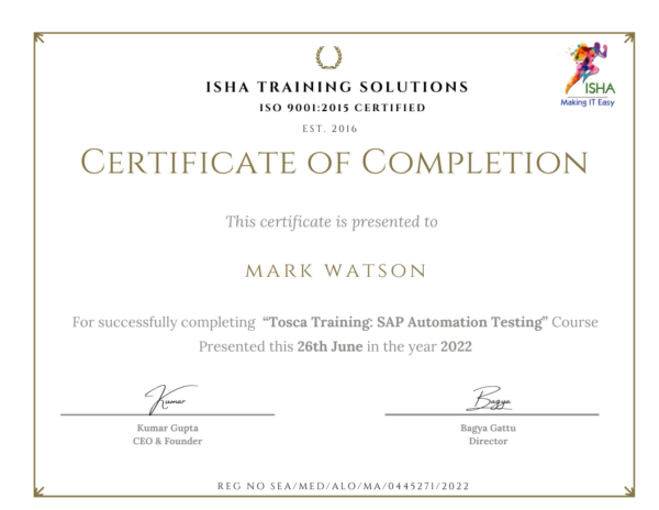 Tosca Training: SAP Automation Testing and Certification Preparation | Isha